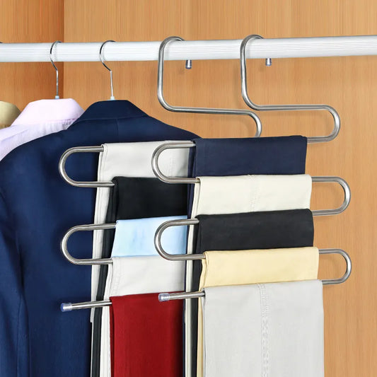 Multilayer Stainless Steel Clothes Hangers S Shape Pants Storage